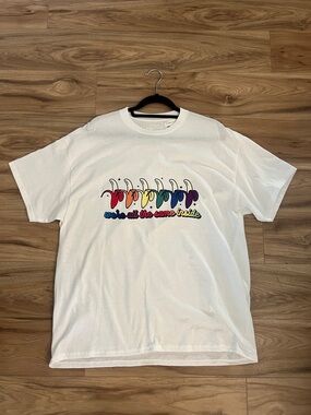 White Short-Sleeve Graphic Tee with Rainbow Banana Design